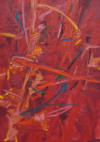 Arthur Dworin, Opus Rojo, 2007, Oil on board, 20x28"