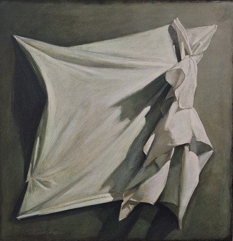 Shozo Nagano, Drape on Wall, 1996, Oil on shaped canvas, 21" x 21"