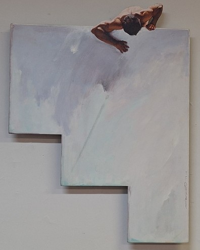 Shozo Nagano, Untitled, 1997, oil on shaped board, 18" x 36"