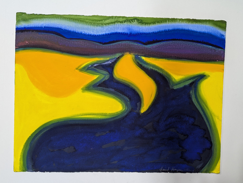 David Hayes, Shoreline View, 1982, Gouache on Arches paper, 36 × 26" framed