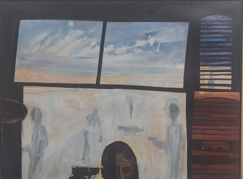 John Hultberg, War Windows, 1969, oil on board, 31"x 41"